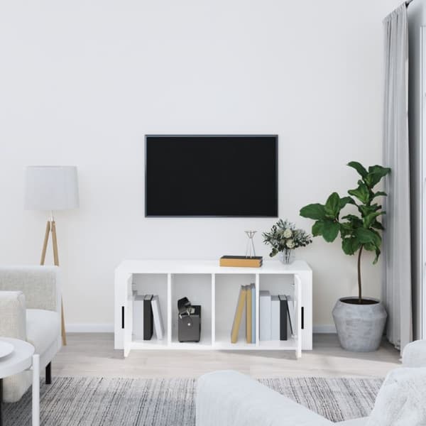 The Living Store TV-skåp vit högglans 100x35x40 cm konstruerat trä -  TV-bänkar