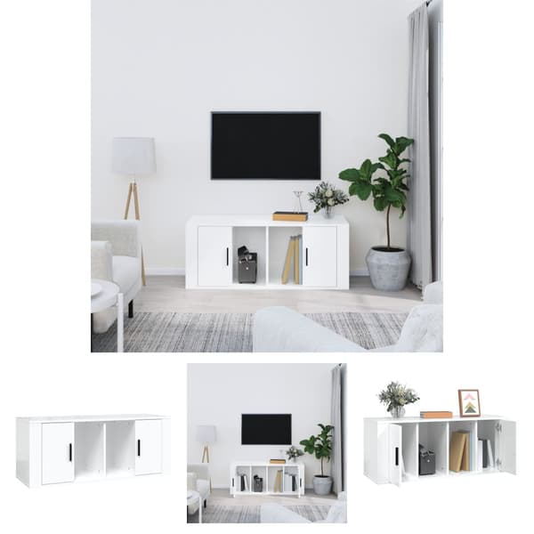 The Living Store TV-skåp vit högglans 100x35x40 cm konstruerat trä -  TV-bänkar