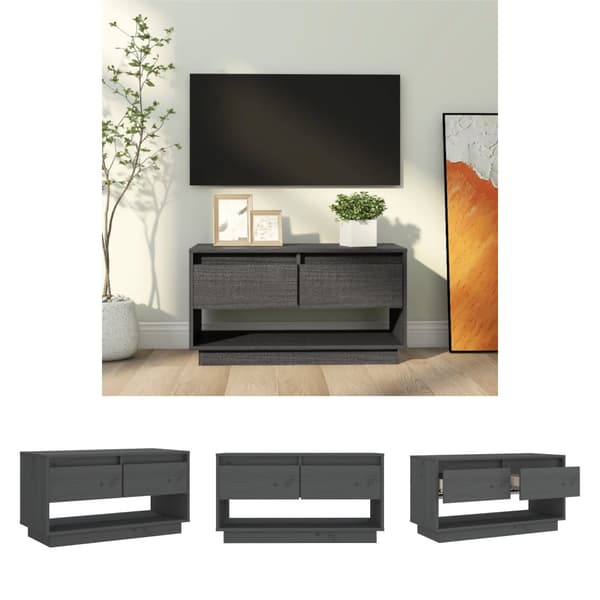 The Living Store tv-bord 74x34x40 cm massivt fyrretræ grå - TV-møbler