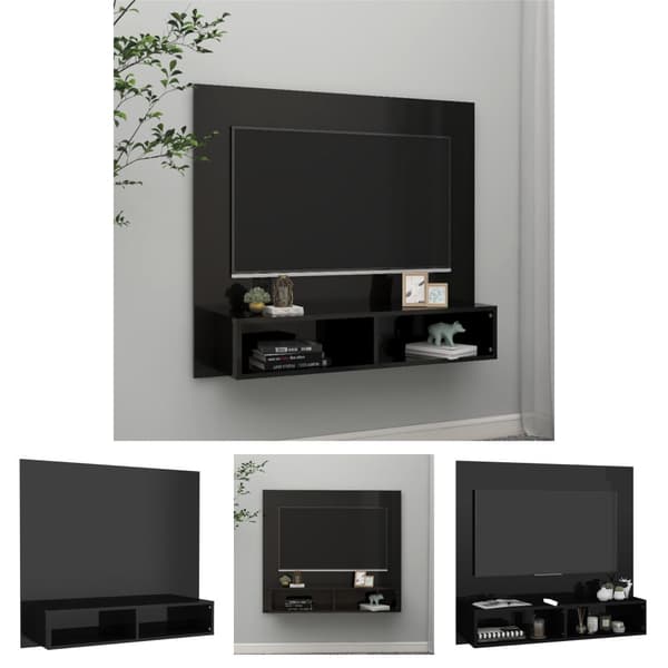 The Living Store Väggmonterat tv-skåp svart högglans 102x23,5x90 cm spånskiva -  TV-bänkar
