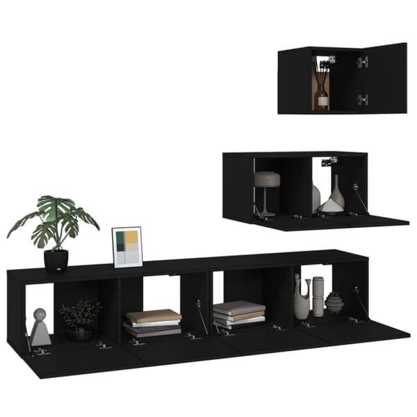 The Living Store tv-skabssæt 4 dele konstrueret træ sort -  TV-møbler