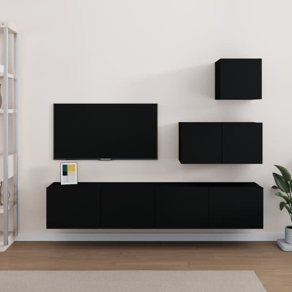 The Living Store tv-skabssæt 4 dele konstrueret træ sort -  TV-møbler