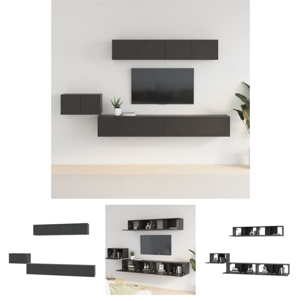 The Living Store 5-osainen TV-kaappisarja musta tekninen puu - TV-tasot