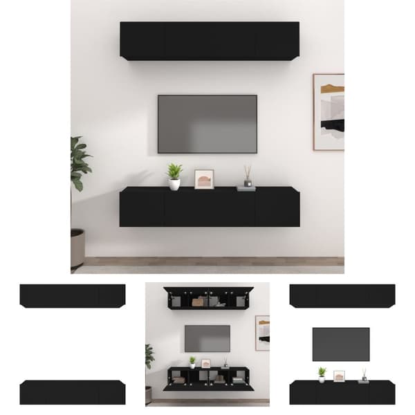 The Living Store TV-skåp 4 delar svart 80x30x30 cm konstruerat trä - TV-bänkar