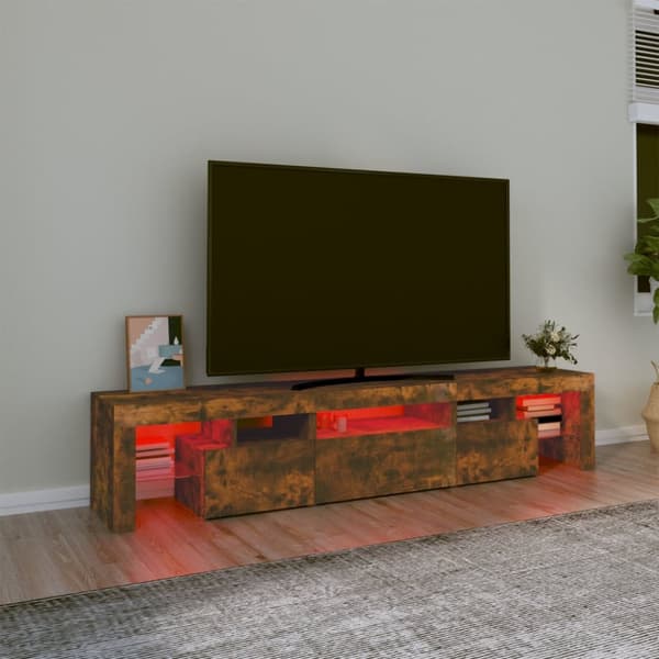 The Living Store Tv-bänk med LED-belysning Rökfärgad ek 200x36,5x40 cm -  TV-bänkar