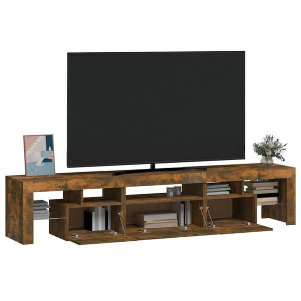 The Living Store Tv-bänk med LED-belysning Rökfärgad ek 200x36,5x40 cm - TV-bänkar