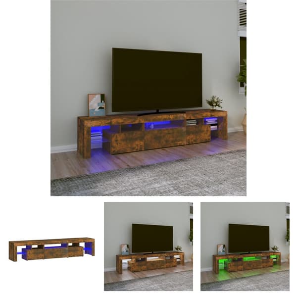 The Living Store Tv-bänk med LED-belysning Rökfärgad ek 200x36,5x40 cm - TV-bänkar