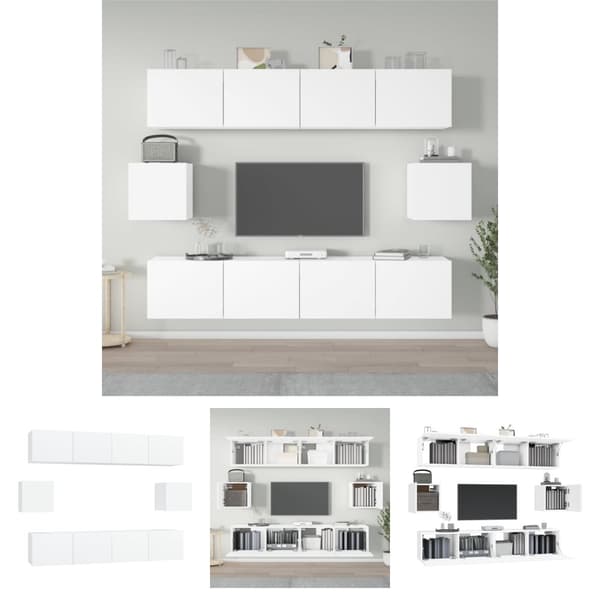 The Living Store tv-skabssæt 6 dele konstrueret træ hvid - TV-møbler