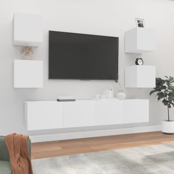 The Living Store tv-skabssæt 6 dele konstrueret træ hvid - TV-møbler