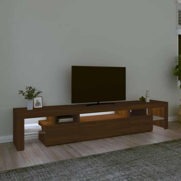 The Living Store Tv-bänk med LED-belysning brun ek 215x36,5x40 cm - TV-bänkar