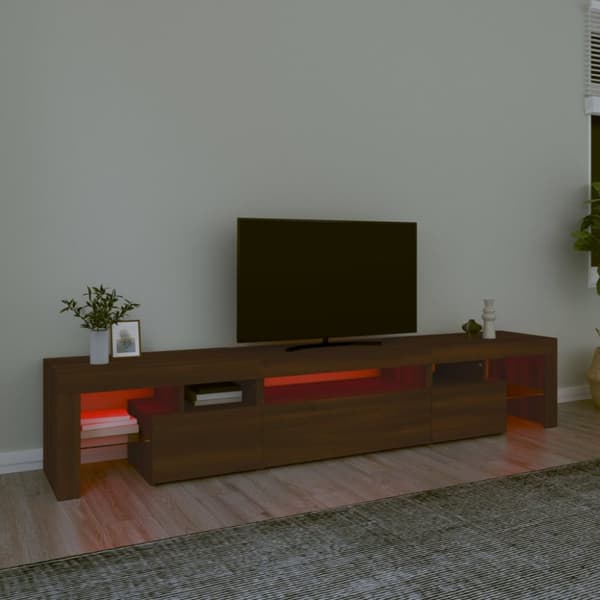 The Living Store Tv-bänk med LED-belysning brun ek 215x36,5x40 cm - TV-bänkar