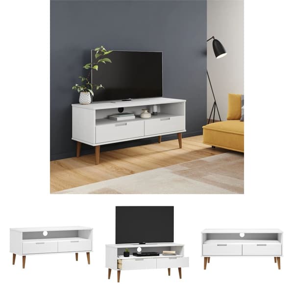 The Living Store TV-taso MOLDE valkoinen 106x40x49 cm täysi mänty -  TV-tasot