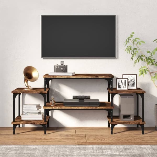The Living Store tv-bord 117x35x52 cm konstrueret træ røget egetræsfarve - TV-møbler