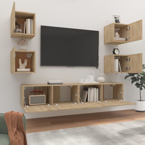 The Living Store 6-osainen TV-kaappisarja Sonoma-tammi tekninen puu -  TV-tasot