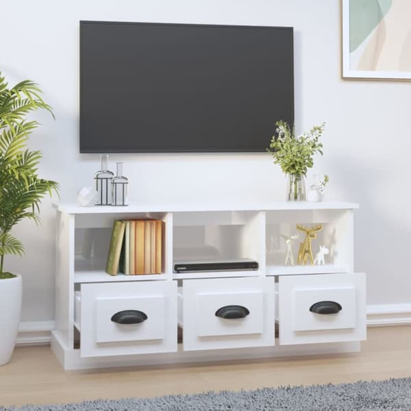 The Living Store Tv-bänk vit högglans 100x35x50 cm konstruerat trä - TV-bänkar