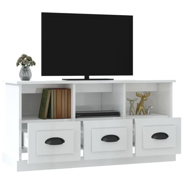 The Living Store Tv-bänk vit högglans 100x35x50 cm konstruerat trä - TV-bänkar