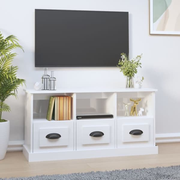 The Living Store Tv-bänk vit högglans 100x35x50 cm konstruerat trä - TV-bänkar