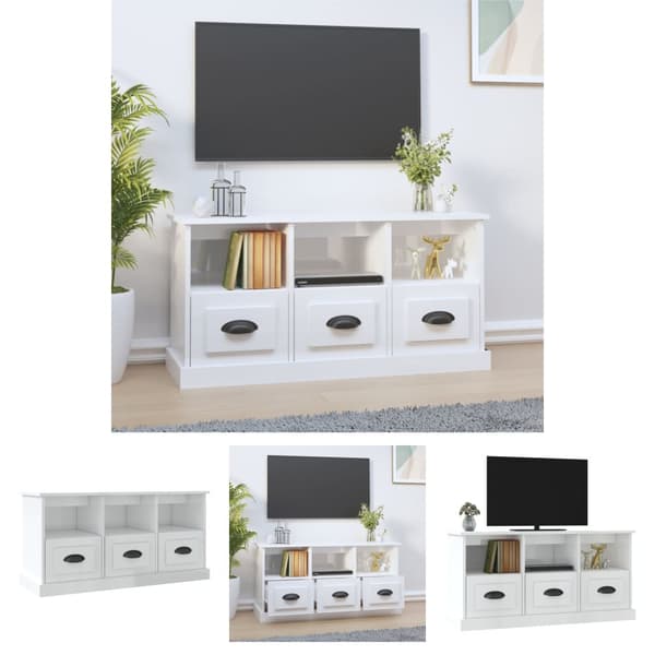 The Living Store Tv-bänk vit högglans 100x35x50 cm konstruerat trä -  TV-bänkar