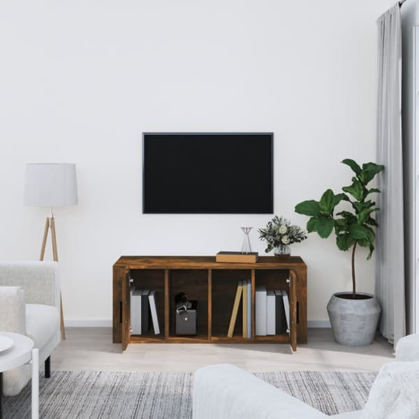 The Living Store Tv-bänk rökfärgad ek 100x35x40 cm konstruerat trä - TV-bänkar