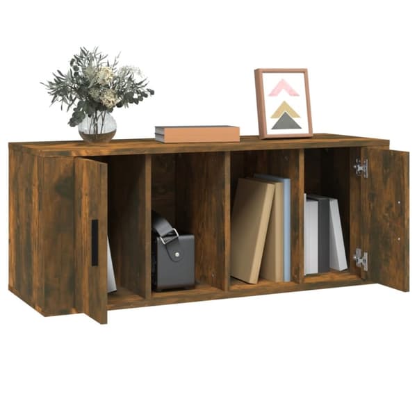 The Living Store Tv-bänk rökfärgad ek 100x35x40 cm konstruerat trä - TV-bänkar