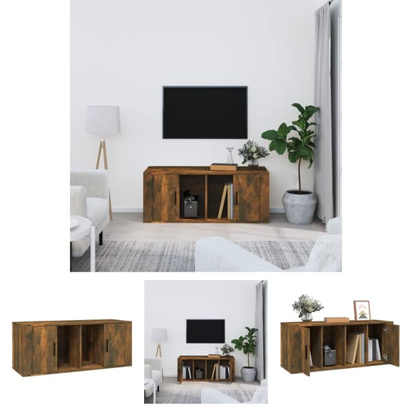 The Living Store Tv-bänk rökfärgad ek 100x35x40 cm konstruerat trä - TV-bänkar