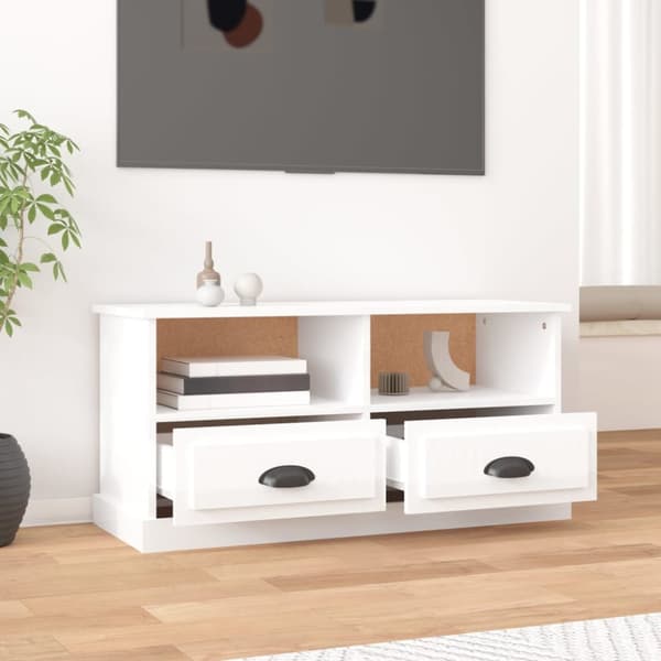 The Living Store TV-taso korkeakiilto valkoinen 93x35,5x45 cm tekninen puu - TV-tasot