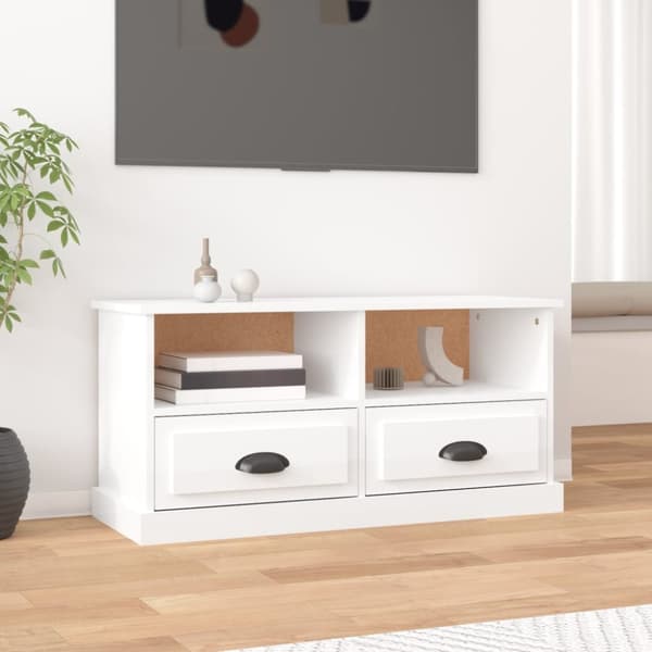 The Living Store TV-taso korkeakiilto valkoinen 93x35,5x45 cm tekninen puu - TV-tasot