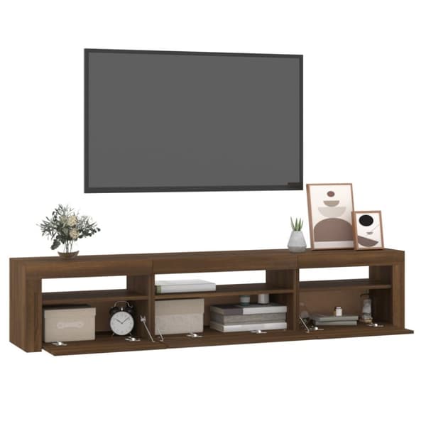 The Living Store Tv-bänk med LED-belysning brun ek 195x35x40 cm - TV-bänkar