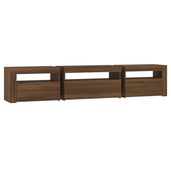 The Living Store Tv-bänk med LED-belysning brun ek 195x35x40 cm - TV-bänkar