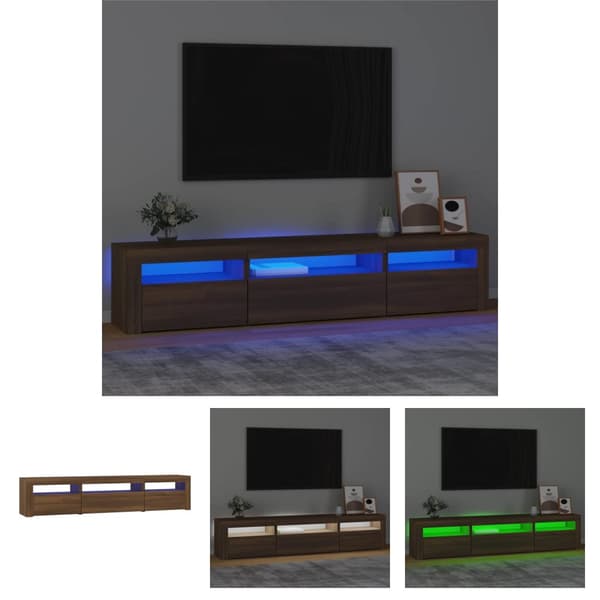 The Living Store Tv-bänk med LED-belysning brun ek 195x35x40 cm - TV-bänkar