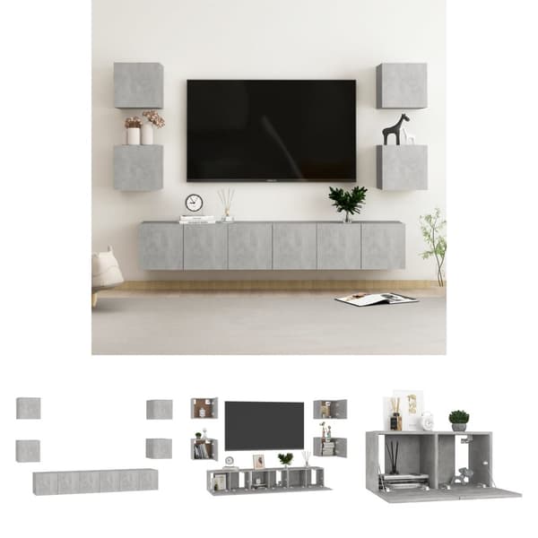 The Living Store tv-skabe 7 dele spånplade betongrå -  TV-møbler