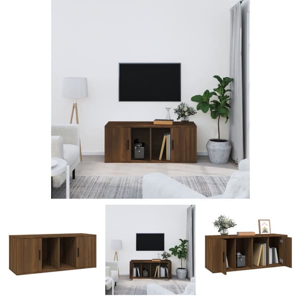 The Living Store tv-bord 100x35x40 cm konstrueret træ brun egetræsfarve - TV-møbler