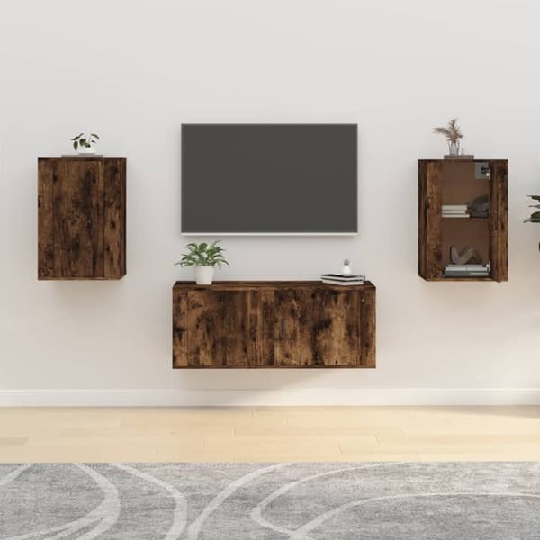 The Living Store væghængte tv-skabe 2 stk. 40x34,5x60 cm røget egetræsfarve -  TV-møbler