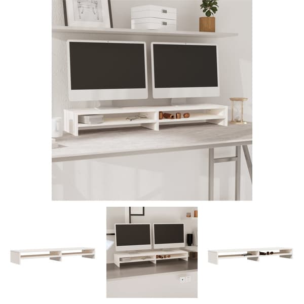 The Living Store skærmholder 100x24x13 cm massivt fyrretræ hvid -  TV-møbler