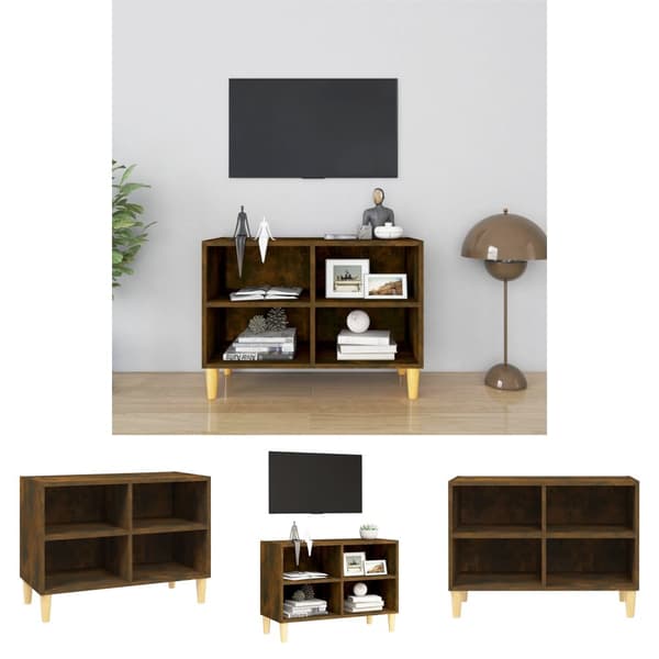 The Living Store TV-taso täyspuiset jalat savutammi 69,5x30x50 cm -  TV-tasot