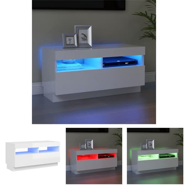 The Living Store TV-bänk med LED-belysning vit högglans 80x35x40 cm -  TV-bänkar