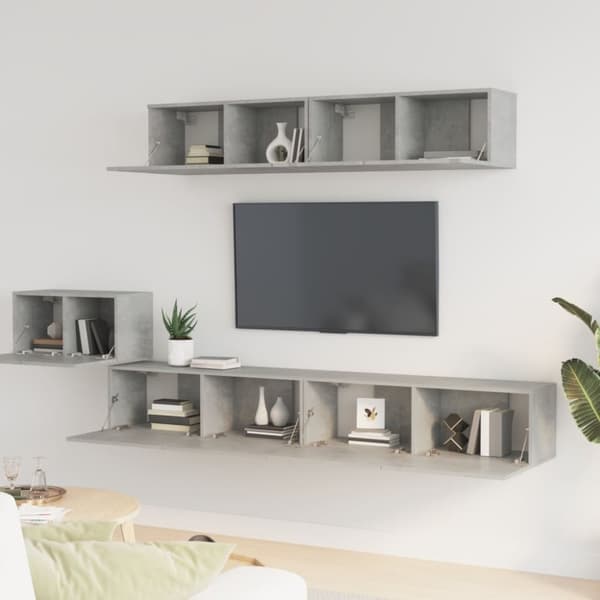 The Living Store Tv-skåp 5 delar betonggrå konstruerat trä - TV-bänkar