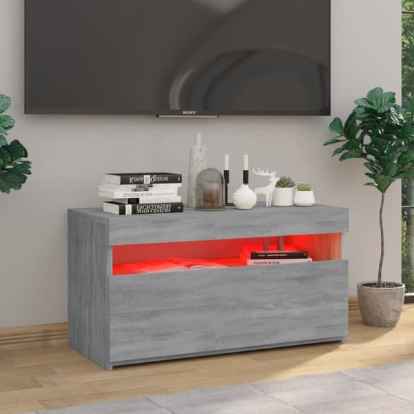 The Living Store tv-bord med LED-lys 75x35x40 cm grå sonoma-eg -  TV-møbler