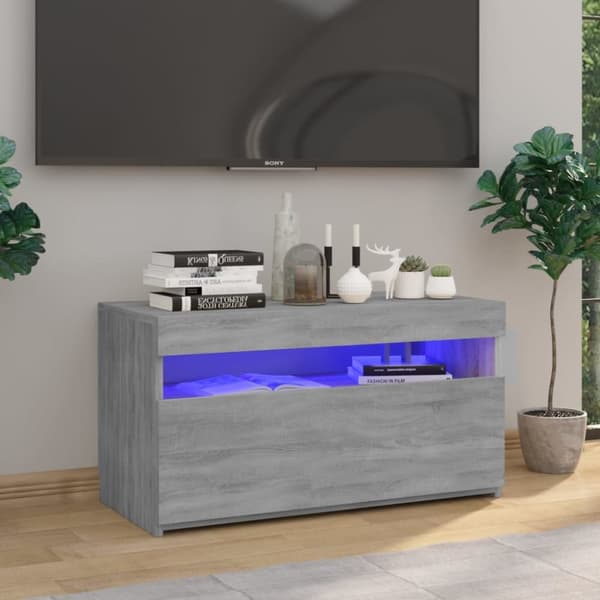 The Living Store tv-bord med LED-lys 75x35x40 cm grå sonoma-eg - TV-møbler