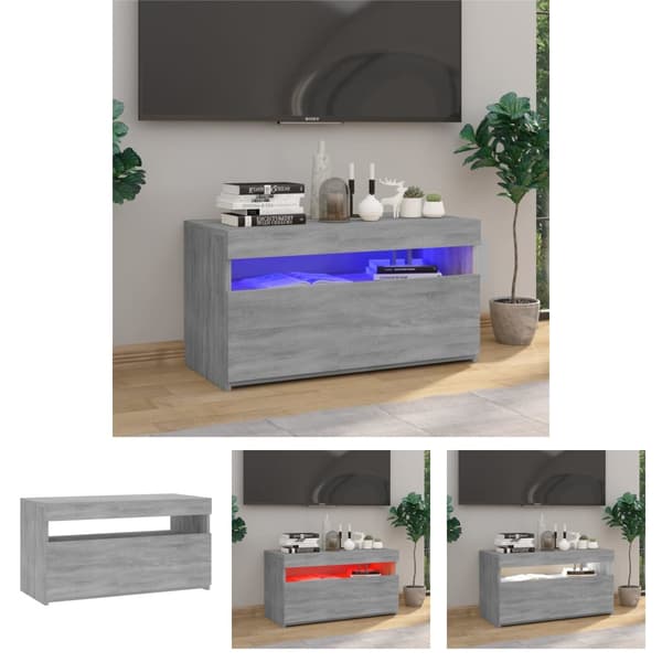 The Living Store tv-bord med LED-lys 75x35x40 cm grå sonoma-eg -  TV-møbler