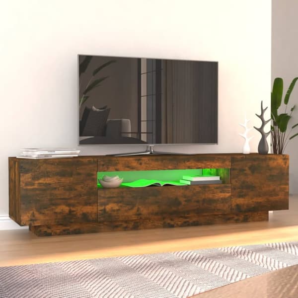 The Living Store tv-bord med LED-lys 160x35x40 cm røget egetræsfarve - TV-møbler