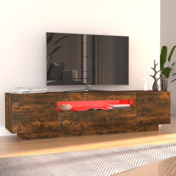 The Living Store tv-bord med LED-lys 160x35x40 cm røget egetræsfarve - TV-møbler