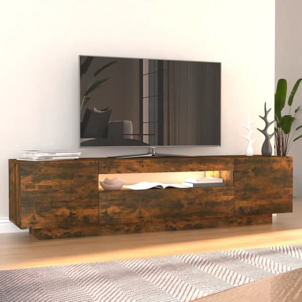 The Living Store tv-bord med LED-lys 160x35x40 cm røget egetræsfarve - TV-møbler