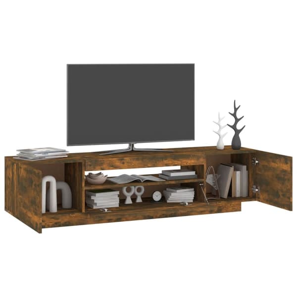The Living Store tv-bord med LED-lys 160x35x40 cm røget egetræsfarve - TV-møbler