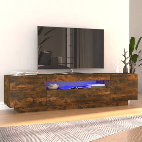 The Living Store tv-bord med LED-lys 160x35x40 cm røget egetræsfarve - TV-møbler