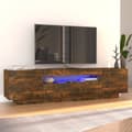 Miniatyrbillede 2 af 11: The Living Store tv-bord med LED-lys 160x35x40 cm røget egetræsfarve -  TV-møbler