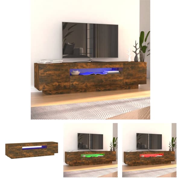 The Living Store tv-bord med LED-lys 160x35x40 cm røget egetræsfarve - TV-møbler