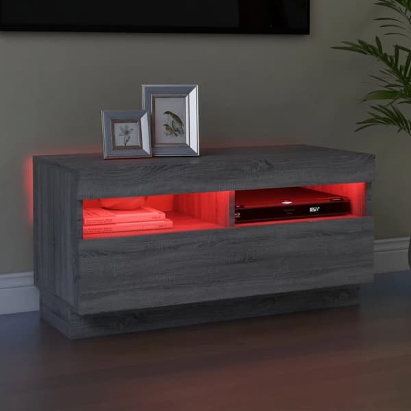The Living Store tv-bord med LED-lys 80x35x40 cm grå sonoma-eg -  TV-møbler
