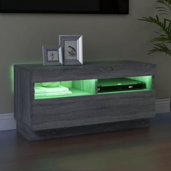 The Living Store tv-bord med LED-lys 80x35x40 cm grå sonoma-eg -  TV-møbler