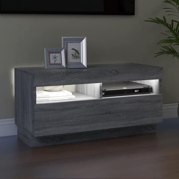 The Living Store tv-bord med LED-lys 80x35x40 cm grå sonoma-eg -  TV-møbler